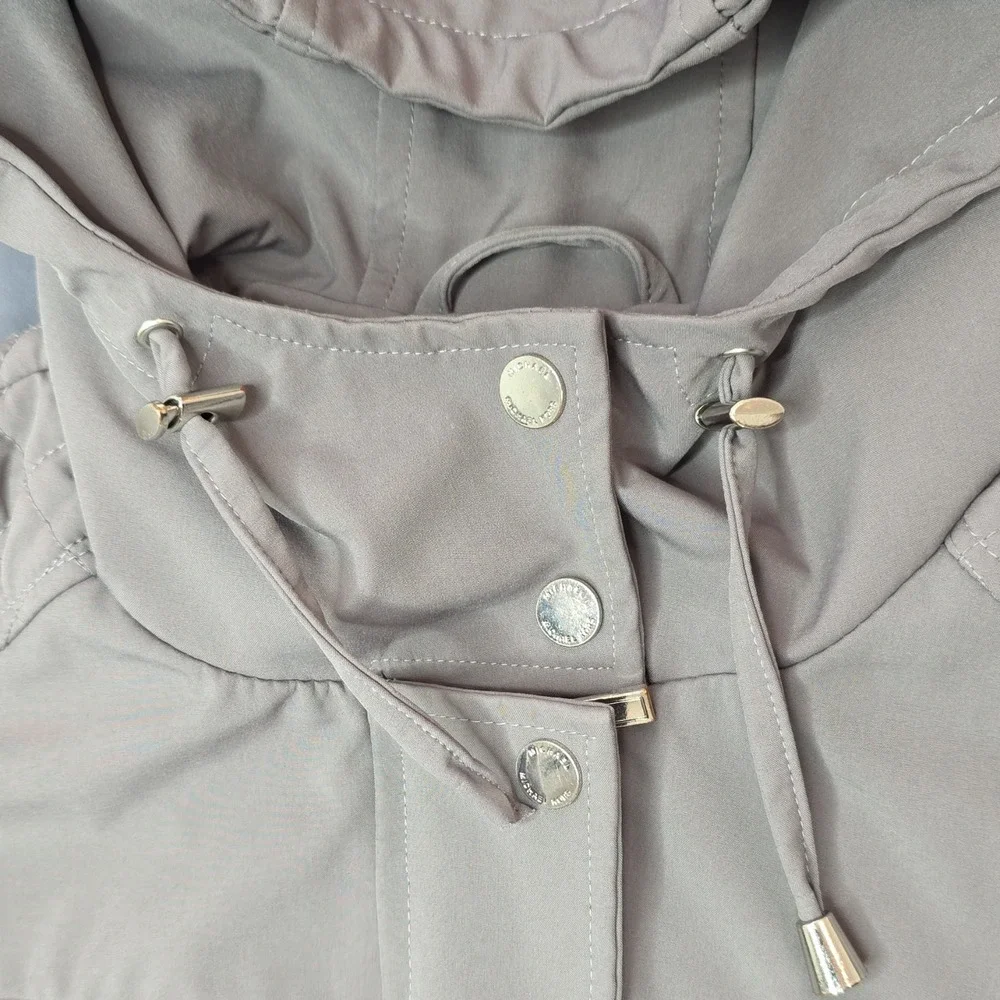 Michael Kors Jacket Womens S Gray Hooded Zip Quilted Shoulders Parka